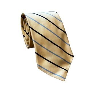 Vintage Brooks Brothers 346 Silk Yellow Tie Navy & Light Blue Diagonal Stripes